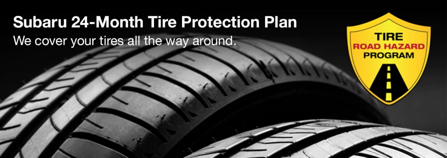 Subaru tire with 24-Month Tire Protection and road hazard program logo. | NADA - Subaru - 2024 in Conway NH
